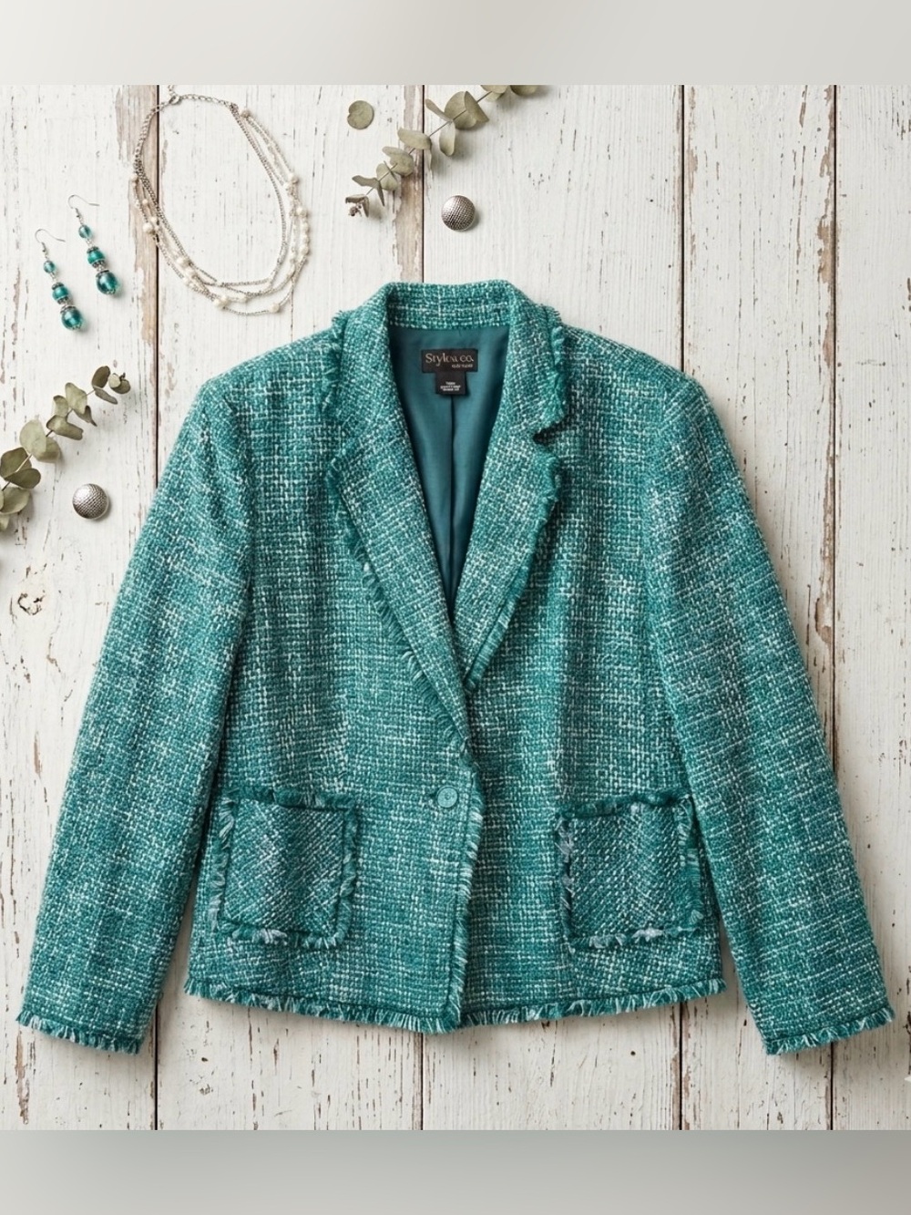 Style & Co. Teal Tweed Blazer Jacket